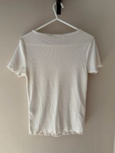 White Ribbed Lettuce Trim Fitted Top
