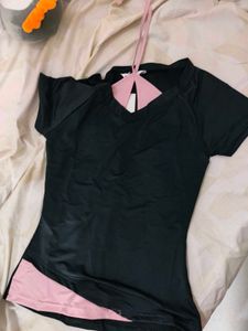 Black Pink Trimmed Off-Shoulder Top
