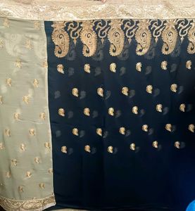 Elegant Embroidered Golden Black Heavy Saree