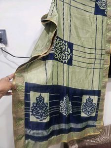 Green Printed Frock Set with cotton linng