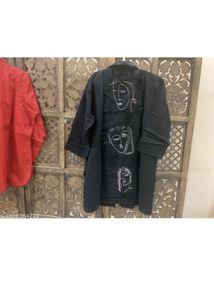 Unique Black long shirt with Face Embroidery