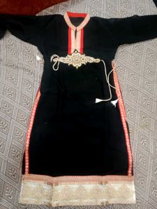 Black Kurta with intricate gold and red