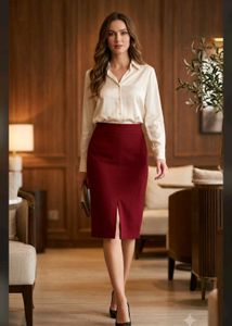 Classic Burgundy Front-Slit Pencil Skirt