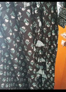 Black Printed pure cotton Kurta with Tassels