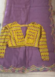 Lavender Saree Yellow Floral Blouse