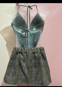 Sparkly Halter&amp; Cowl neck backless top