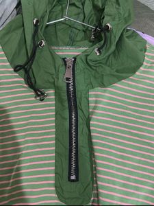 Green Striped Hooded Short Sleeve Top