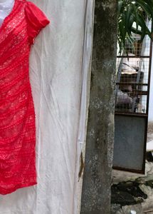 I. Red Lace Ruffle V-Neck Dress