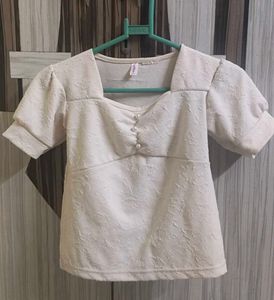 Cream Textured Puff Sleeve Top