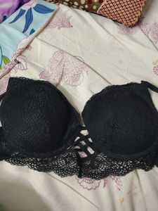 Lace Trimmed Black Bra