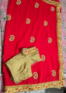 Red Embellished Saree
