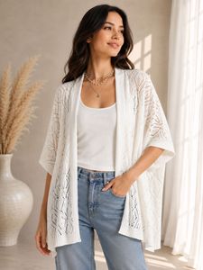White Crochet Knit Cardigan