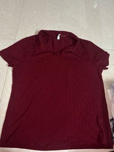 Burgundy Ribbed Polo T-Shirt