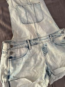 Light Wash Denim Overall Shorts