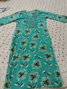 Beautiful Teal Floral Kurta Set with Dupatta