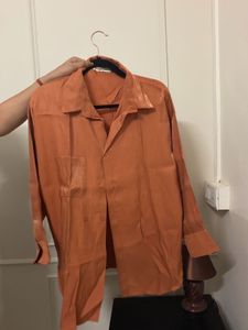 Coord Set Orange Satin Shirt and Shorts