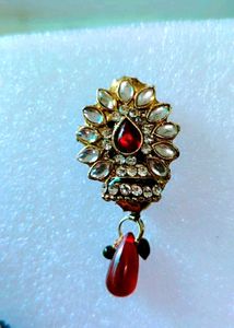 3Exquisite Beaded Brooch with Red Drop