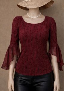 Elegant Bell Sleeve Burgundy Top💖✨