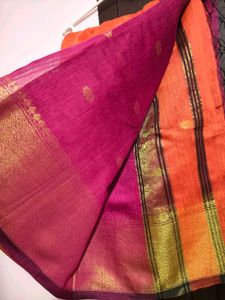 Orange cotton silk  Saree with Golden Border