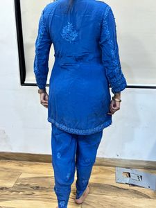UNIQUE Chikankari Blue Short Anarkali Co-ord Set