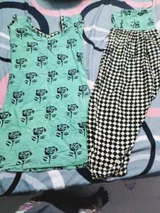 Mint Green Rose Print Kurta Set