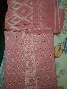 Unstitched Beautiful Pink Embroidered Kurta Set