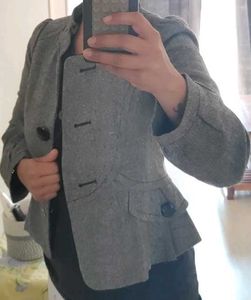 Grey Fitted Blazer in Peplum shape