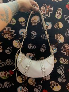 White Faux Leather Crescent Shoulder Bag Y2K Style