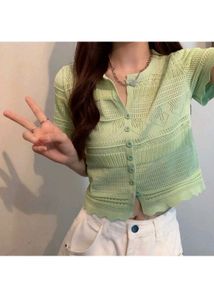 Crochet Knit Button-Up Top