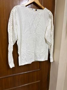 White Crocheted  Long Sleeve Top