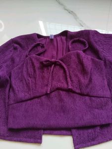 Purple Textured Crop Top