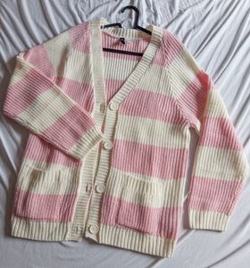 H&amp;M Pink &amp; White Striped Cardigan
