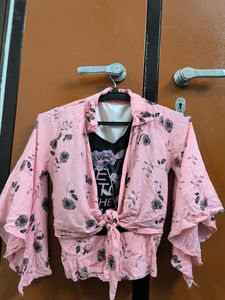Pink Floral Tie-Up Crop Top