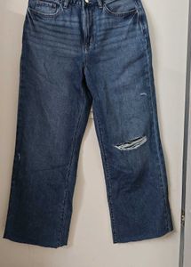 Ripped Wide Leg Denim Jeans