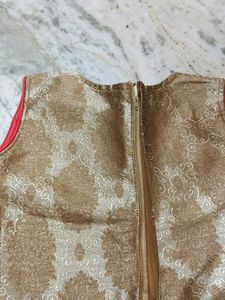 Olive &amp; Rani Pink Brocade Kurti-Lehenga Set