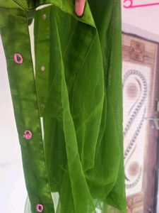 Green Embellished Blouse With Lehnga