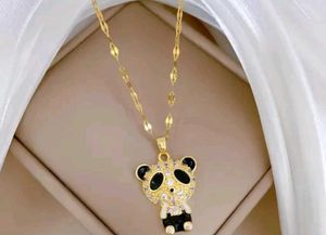 18K Gold Plated Rhinestone Panda Charm Necklace