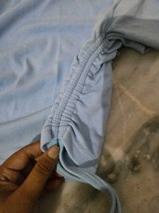 Light Blue Ruched Drawstring Top