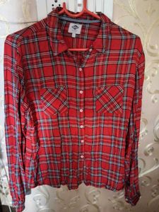 Red Plaid Button-Up Shirt