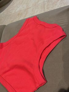 Ribbed Coral Crop Tank Top