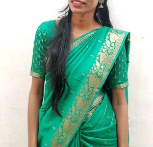 Emerald Green Silk Saree with Gold Border