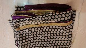 Chic Polka Dot Saree with Golden Border