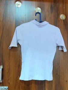 Ribbed Collared Short Sleeve Top