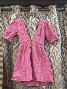 NEW - Chic Pink Embroidered Mini Dress