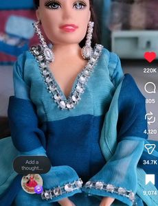 barbie doll outfits Blue Striped Kurta Set with Pa