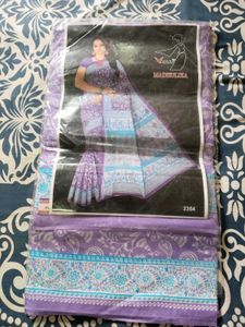Purple and White Printed Cotton Saree💜🤍