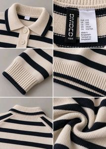 BLACK &amp; CREAM STRIPED CROPPED POLO KNIT SWEATER