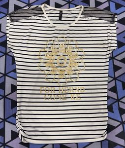 Chic Striped Top with Embellished Flower
