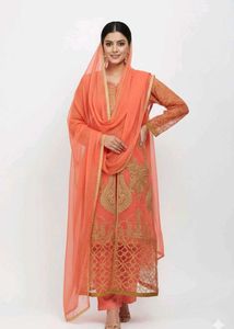 Elegant Coral Embroidered Kurta Set