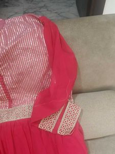 Pink &amp; Gold Striped ethnic gown.